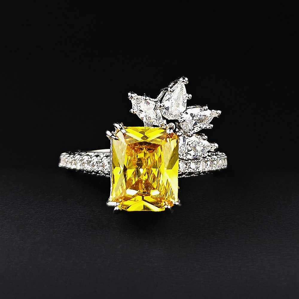 Couple Rings Temperament Princess Square Diamond Zircon Ring Style Yellow Diamond Flower Womens Ring Super Flash Fashion Lace Ring F1557 H25303
