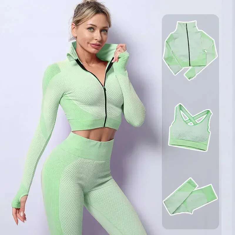 2/3Pcs Seamless Yoga Sets Sport Fiess Vest High Waist Hip-Liftting Trousers Suits Workout Clothes Gym Leggings Set For Women