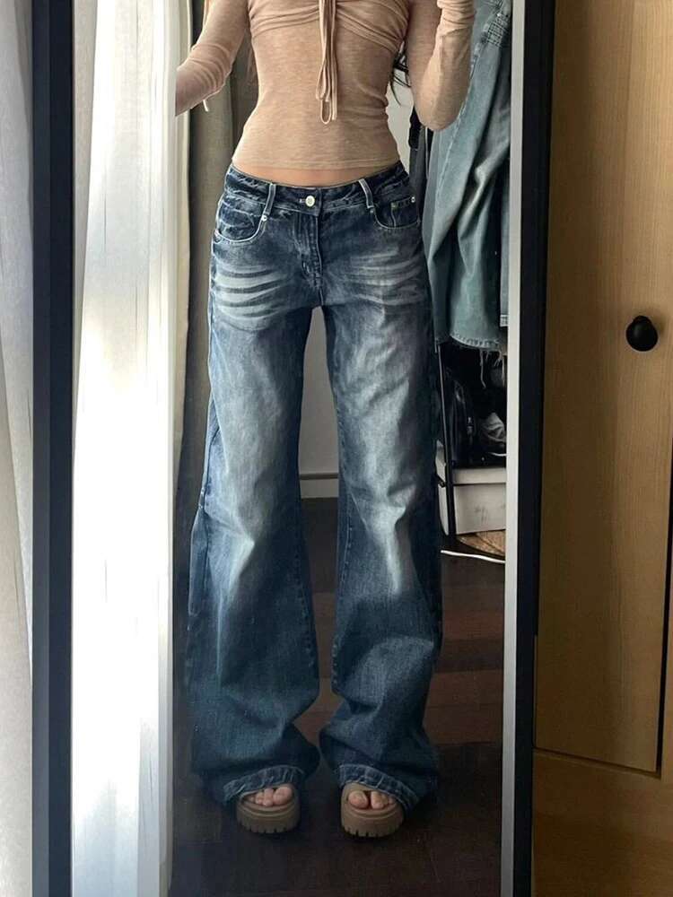 Zoki Streetwear Y2k Jeans Women Loose Mid Waist Casual Denim Pants Vintage American Haruku Lady All Match Trousers Spring New