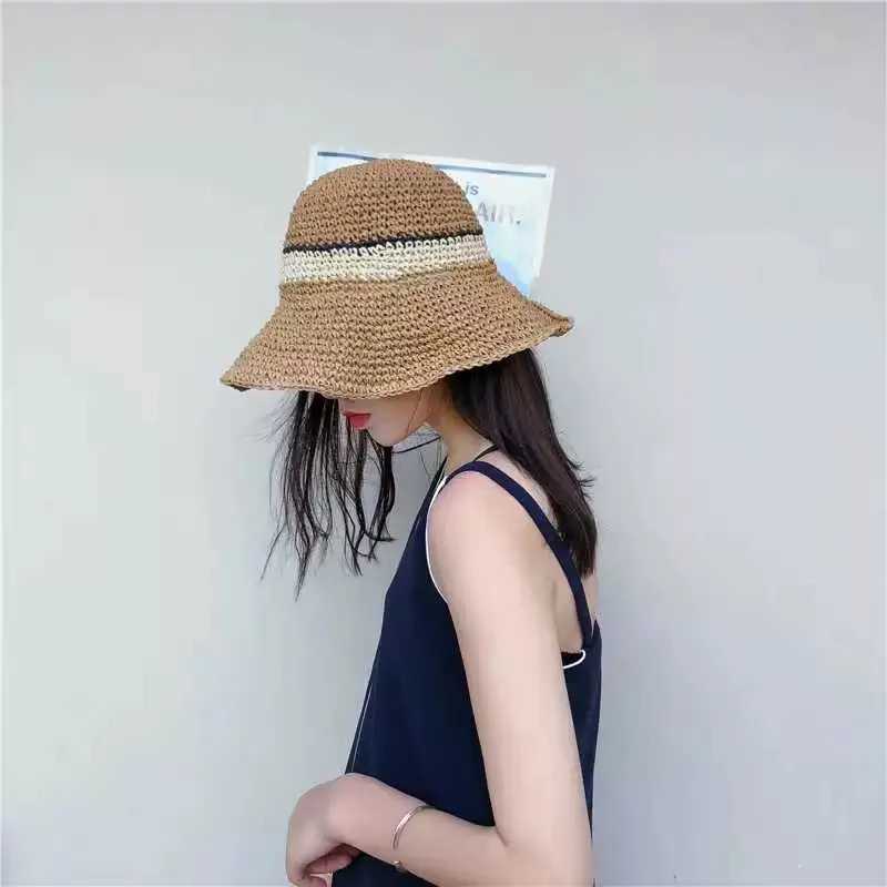 New Fashion Simple Portable Summer Beach Hat Female Casual Panama Hat La Brand Women Flat Brim Str C Girls Sun Hat BobXJ250304