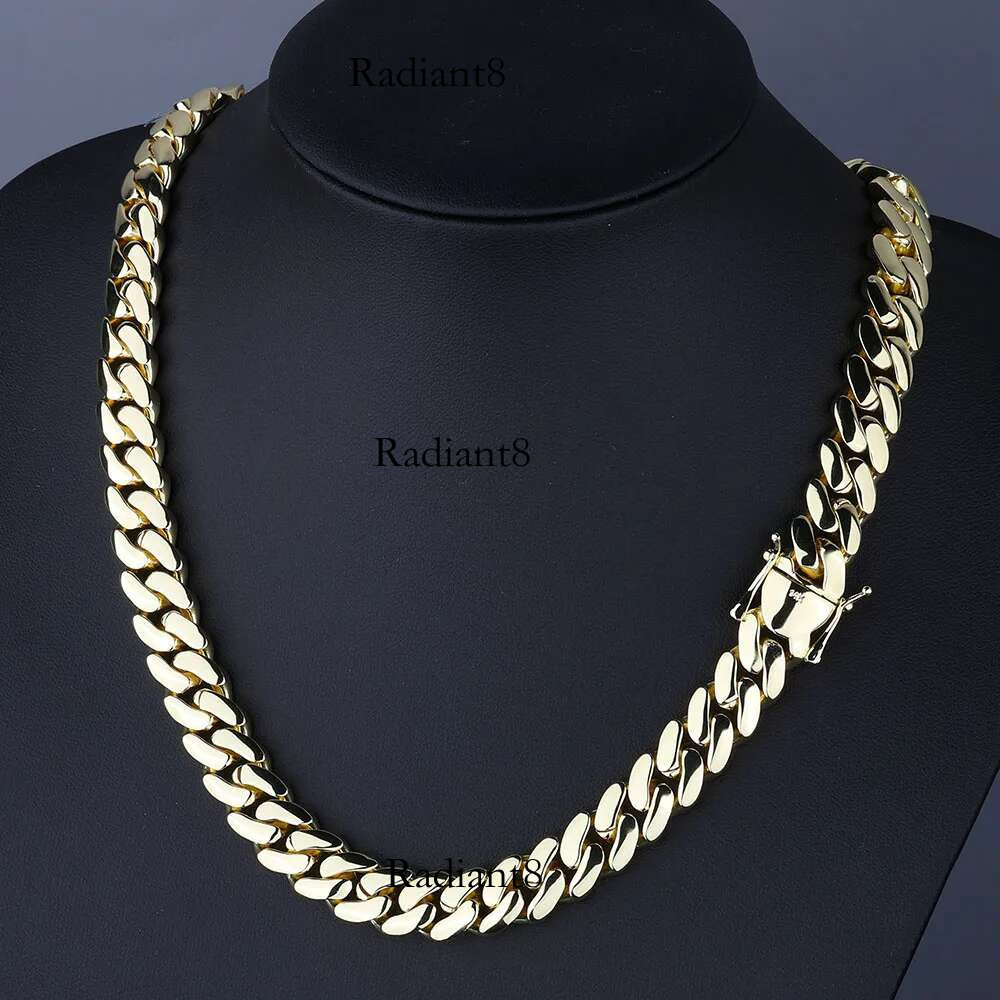 12MM Brass Choker 14K Solid Gold Plated Miami Cuban k Chain Necklace Men Women Hip Hop Monaco Jewelry with Deep Carving 14k