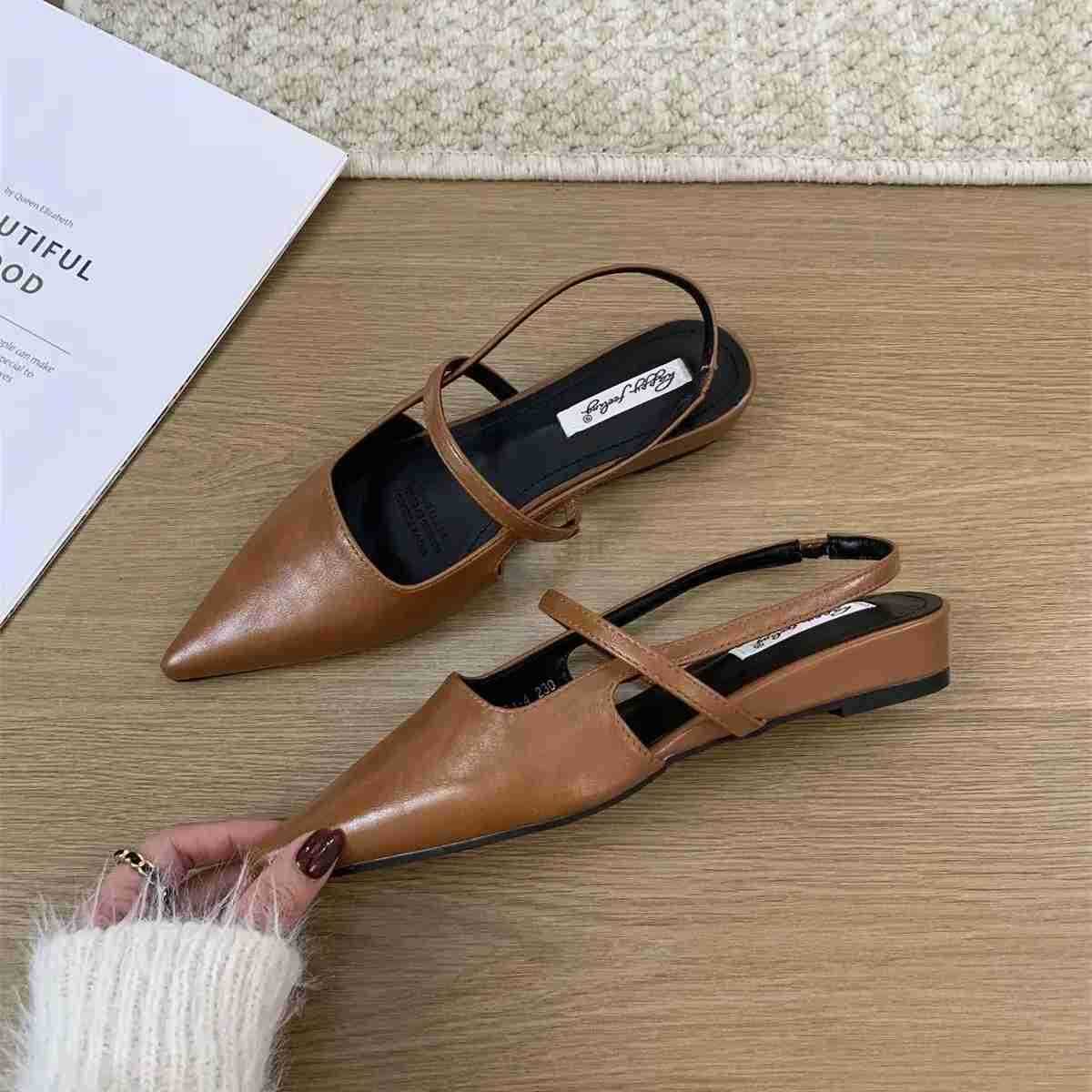 Bailamos 2024 Brand Pointed Toe Wen Sandals Fi Shallow Slip Ladies Mary Jane Shoes Flats Heel Elegant Dress Slingback Z250304