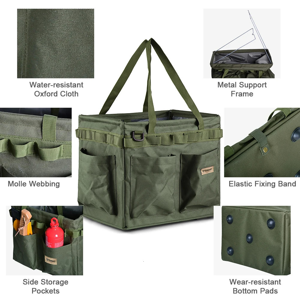 Ship from US Oxford cloth Camping Tool Bag Collapsible Gear Storage Box Carry Case 250304FBB