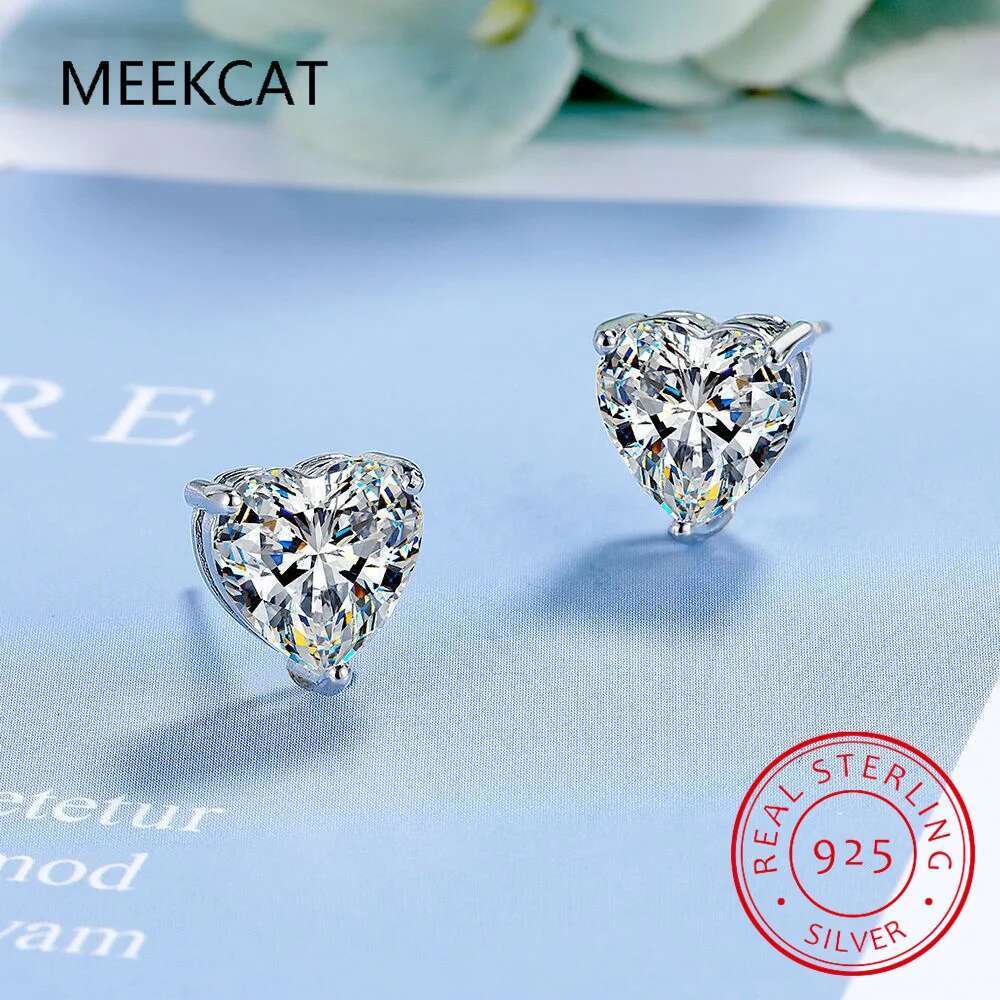 1CT 2CT 4CT Heart Cut Moissanite Stud Earrings for Women Quality Lab Dia S Sterg Sier Bride Jewelry