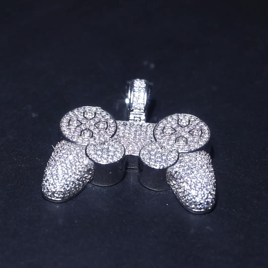 Hip Hop Creative Game Console Controller Pendant Necklace 5A Zircon Gold Boy Men Jewelry