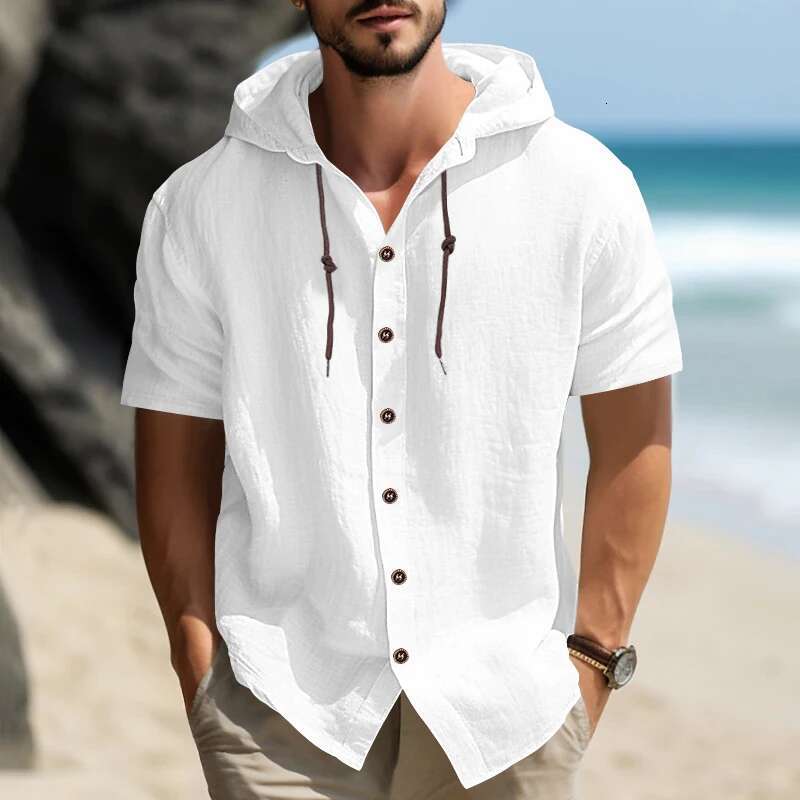 Summer New Light Luxury Cotton Short Sleeved Shirt American Solid Color Designer Hooded Casual T-shirt Comfortable Plus Size Men's Clothing Beach