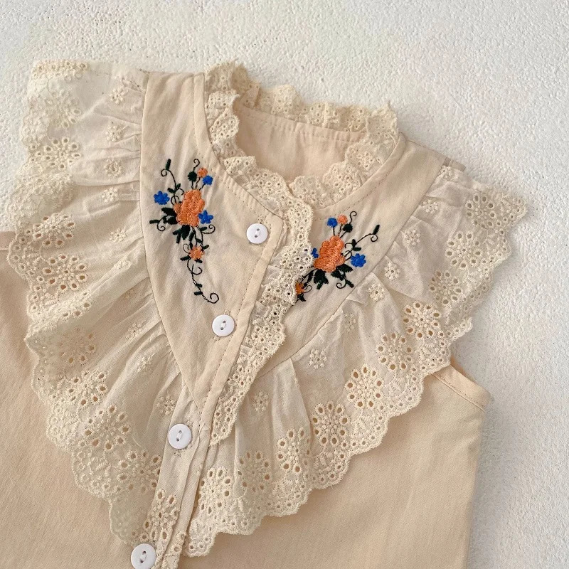 INS Summer Baby Girl Clothes Set 0-3Years Cute born Kids Sleeveless Lace Embroidery Vest TopsShorts Bottom 2PCS Outfits Suit 250304