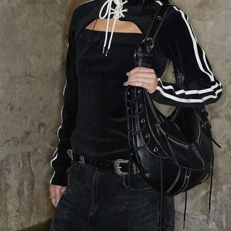 New Black Shoulder Vintage Punk Fashion Designer Pu Leather Tote Bag Large Capacity Women Handbag