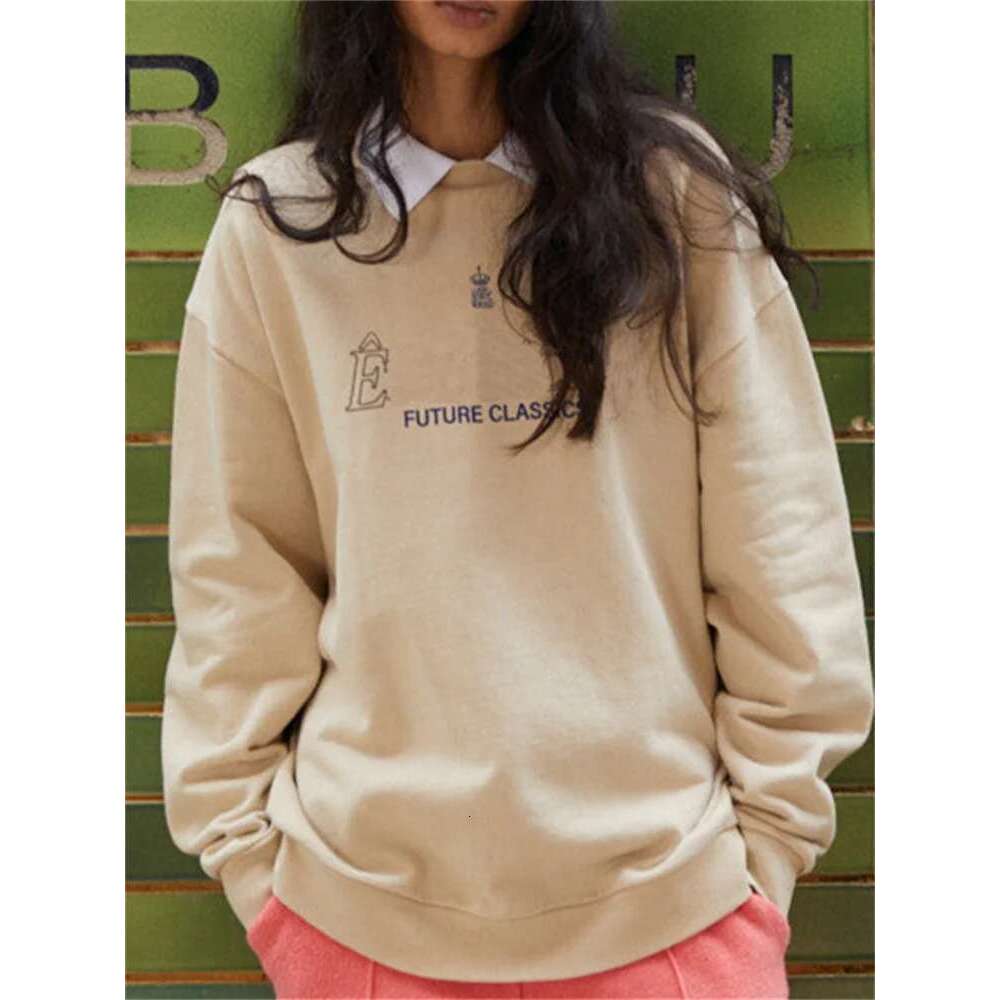 Clearance Price Women's Sweatshirt Contrast Color Letter Print Long Sleeve Ladies Round Neck Cotton Pullover Tops