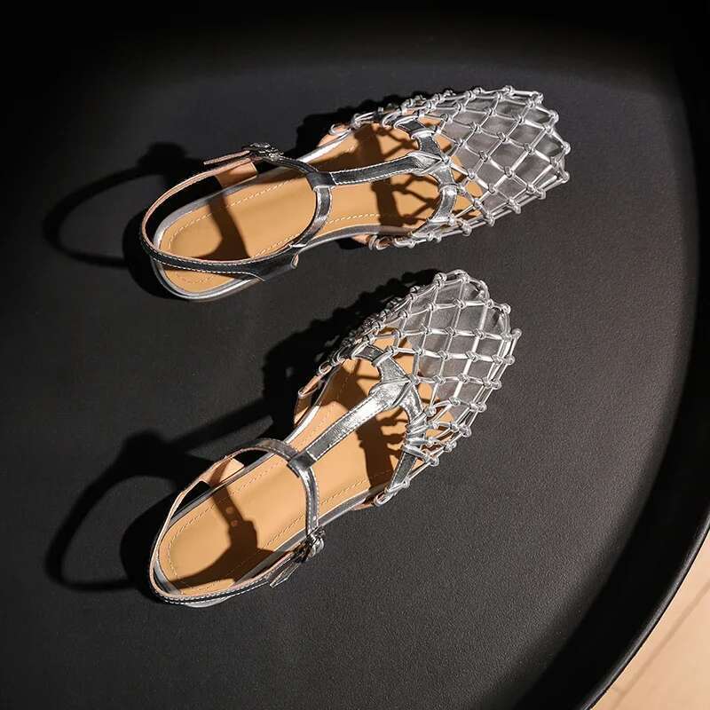 Sandals Hollow Women Shoes Low Heels Designer Summer Dress New Brand Mesh Sgback Sexy Casual atos Mujer Pumps