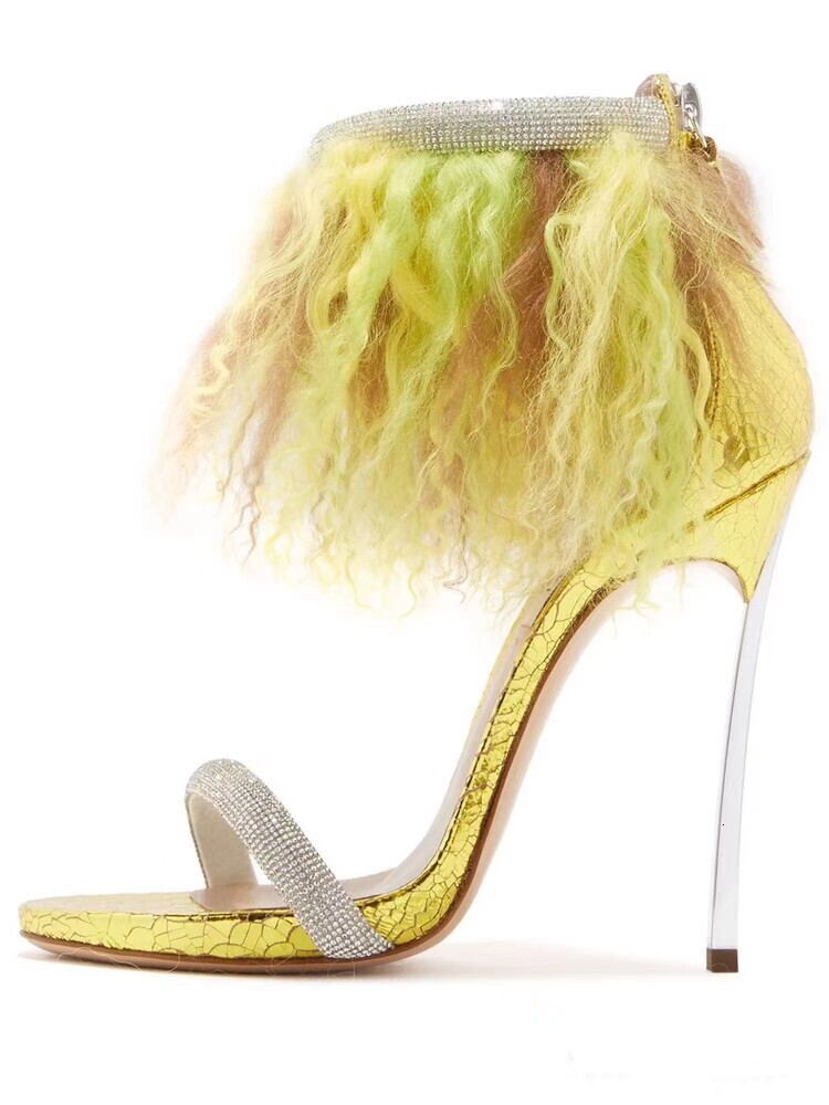 Ins Show Electroplating And Baretoe Fairy Hair Plush Sandals Fashion Shoes