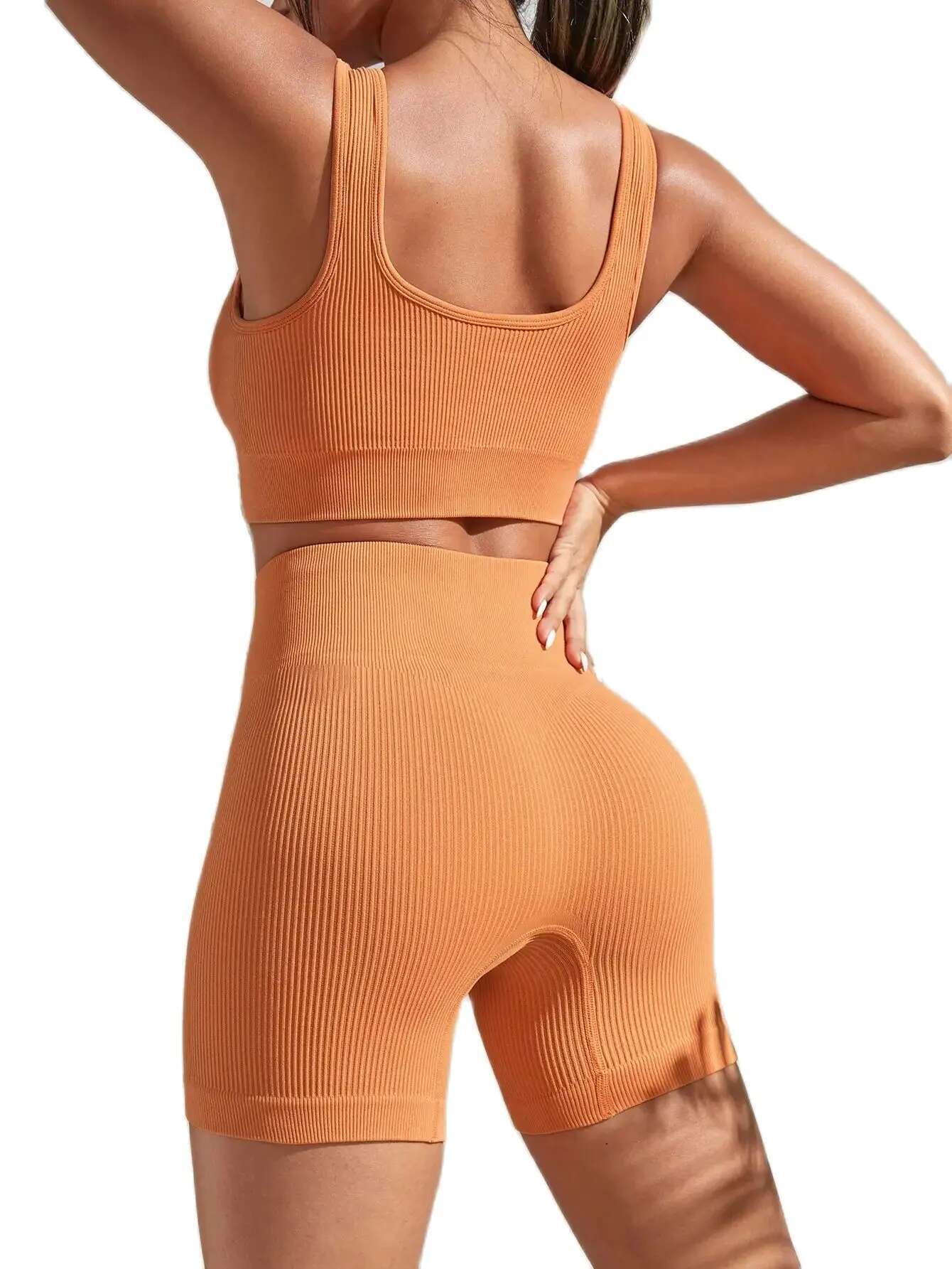 New Arrival Fashion Seamless Exercise Body-Tight Quick Dry Moisture Absorption High Waist Hip Yoga Fiess Set For Women