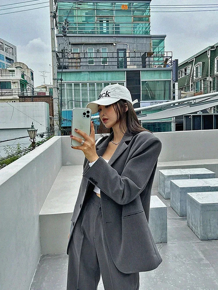 Fashion England Style Blazer Set Women Business Twopiece Suit Ladies Korean High Waist Wideleg Pants and Jacket 250225