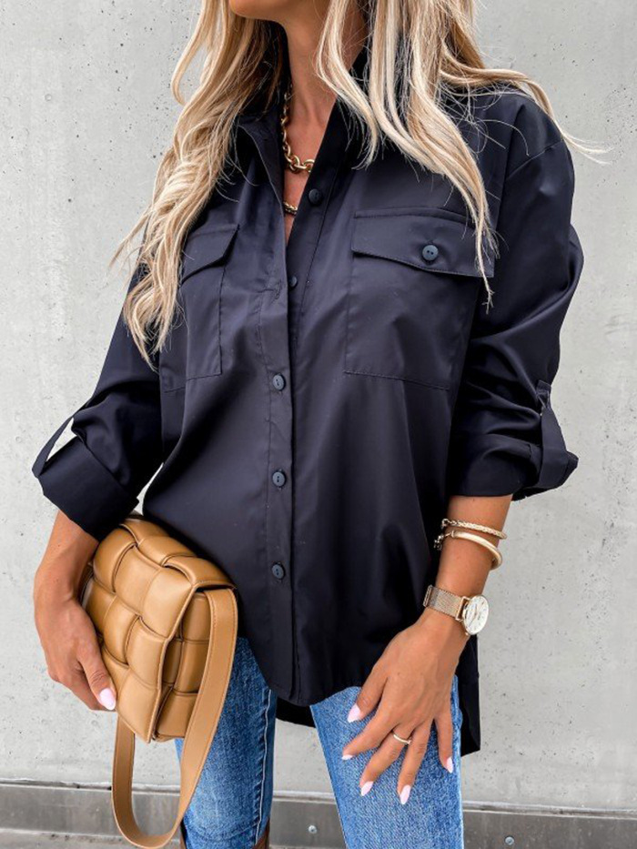 Women's Blouses Irregular loose long sleeved collared shirt top for autumn and winter