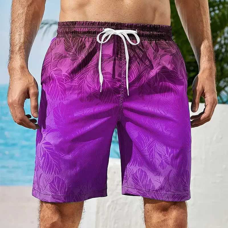 Vacation Couple Beach Pants Mens Trendy Gradient Printed Beach Swimming Shorts Quick Drying Loose Beach Swimming ShortsT250304
