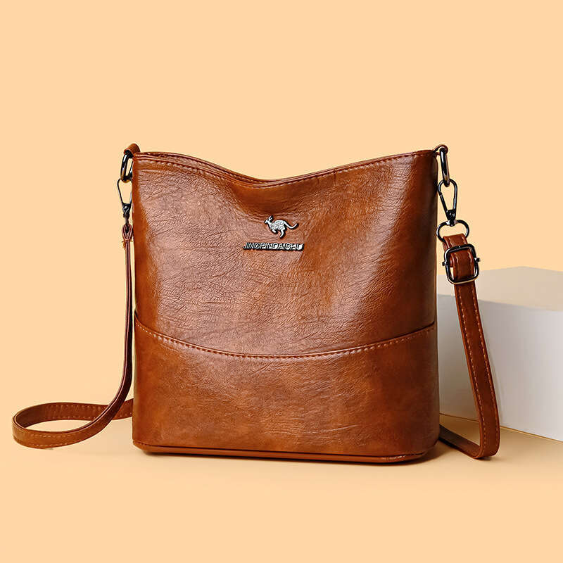 Minimalist Women's Bucket Fashionable New Style, Spliced Bag, Wide Shoulder Strap, Crossbody Bag