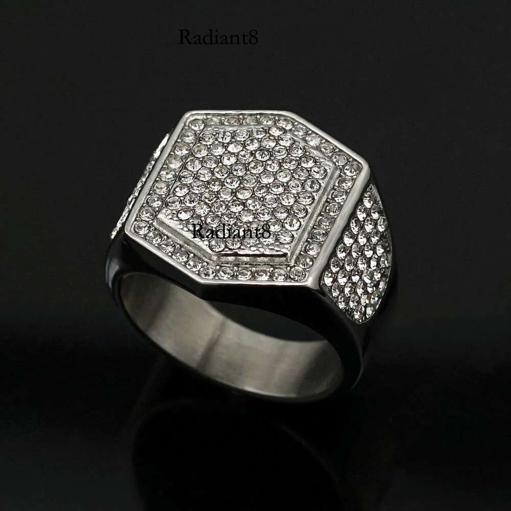 Hip Hop Full Rhie Larger Finger Rings for Men Shiny Stainless Steel Golds Color tail Ring Gift Party Jewelry Wholesale