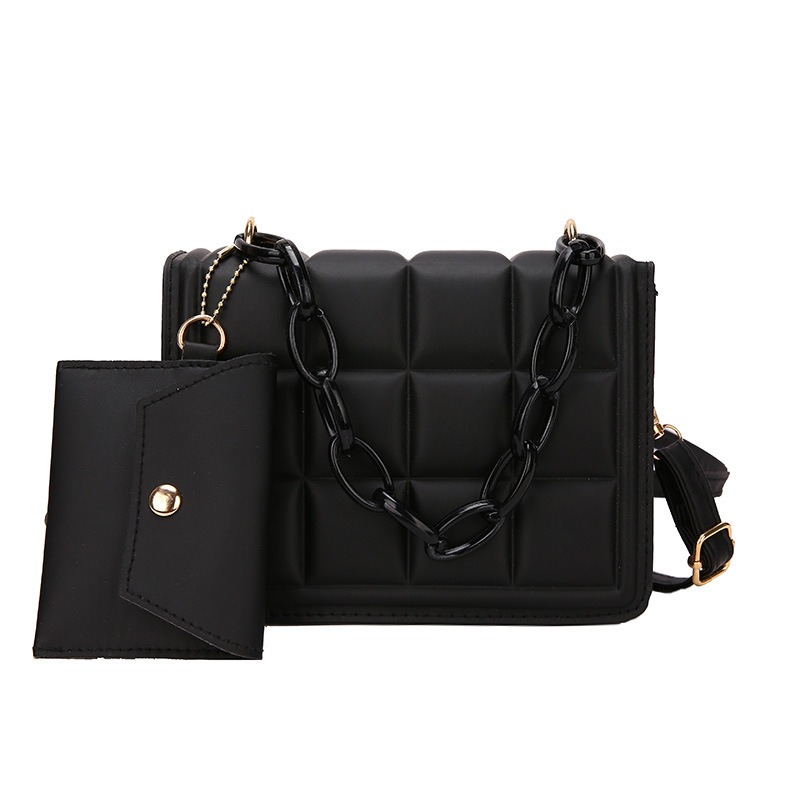 Solid Color Small Square Shoulder Bag with Stylish Thick Chain Detail