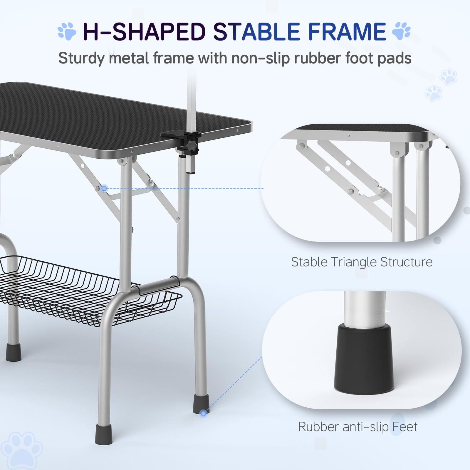 Unovivy Dog/Pet Grooming Table Foldable Height Adjustable - 46-inch Portable Dog Grooming Table with Arm Noose & Mesh Tray, Maximum Capacity Up to 300