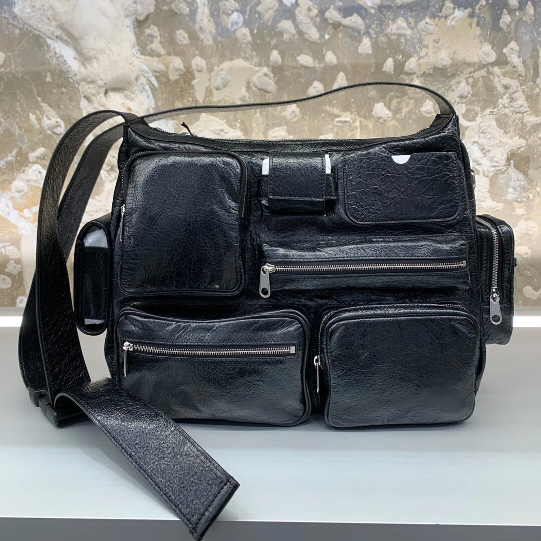 2024 New Internet Celebrity Same Style Fashionable Versatile Black Motorcycle Pocket Concave Design Single Cross Shoulder Bag