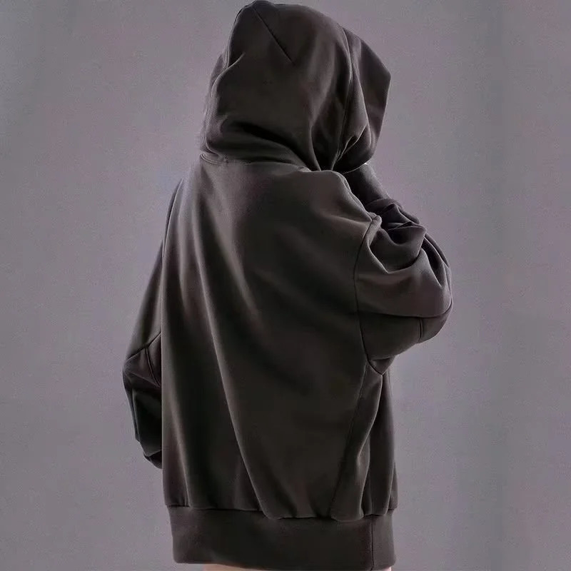 Embroidery Turtleneck Sweatshirt For Men Japanese Ninja Hoodies Autumn Hip Hop Fleece Pocket Streetwear Oversized Y2K Hoody 250304