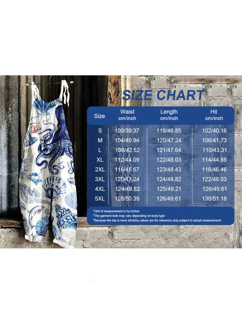 Womens Overalls Retro Japanese Art Octopus 3D Printing Casual Loose jumpsuit Fashion 250303