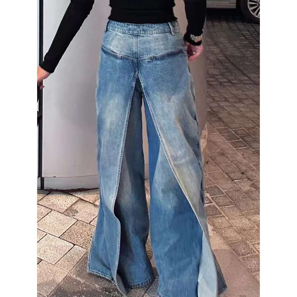 Fashion Women's Wear Jeans In Both Front And Back High Waist Deconstruct Two Fake Loose Denim Pants Winter 2025 New 7Ab2797