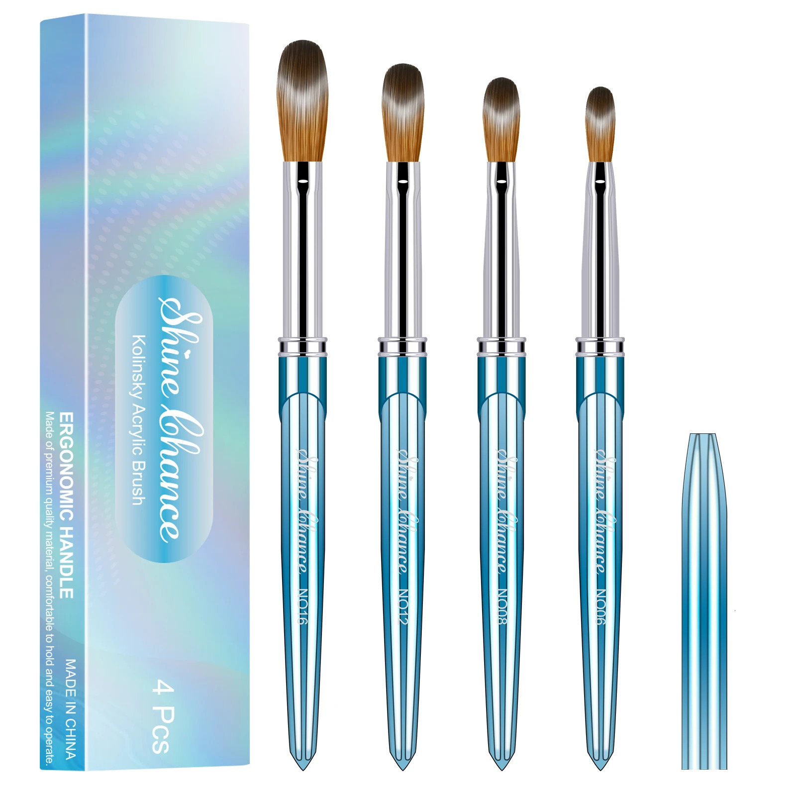 4pcs Kolinsky Acrylic Nail Brush Good Quality Nail Art Mink Brush Wood Handle Gel Builder Manicure Brush Drawing Tools 250304