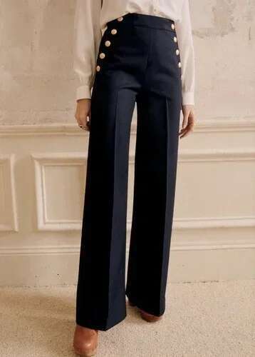 2025 Spring And Summer Women New High-Waisted Loose Straight-Leg Double-Breasted Wide-Leg Pants