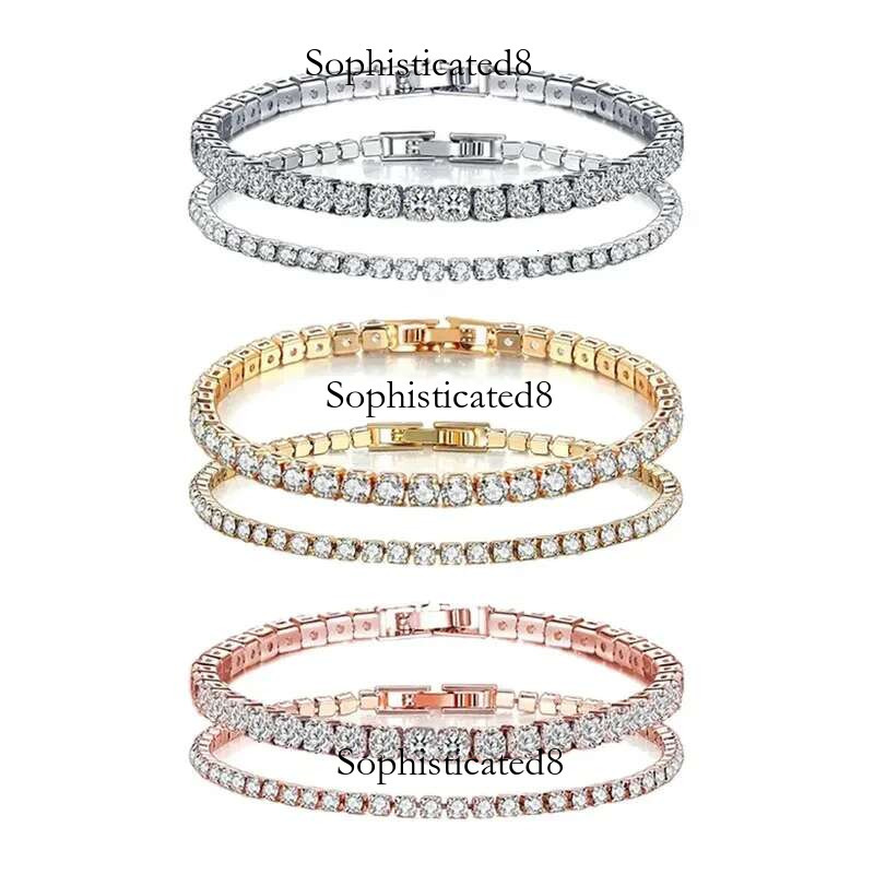 New Sterg Sier Fashionable Hip Hop Style Classic Full Zircon Tennis Shining Exquisite Bracelet DIY Couple Gift
