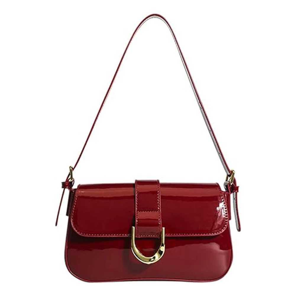 Vintage Women Handbags Shiny Patent Leather Evening Clutch Purse Tote Bags Luxury Flap Red Crossbody Lady Handbag 2024 Z250303