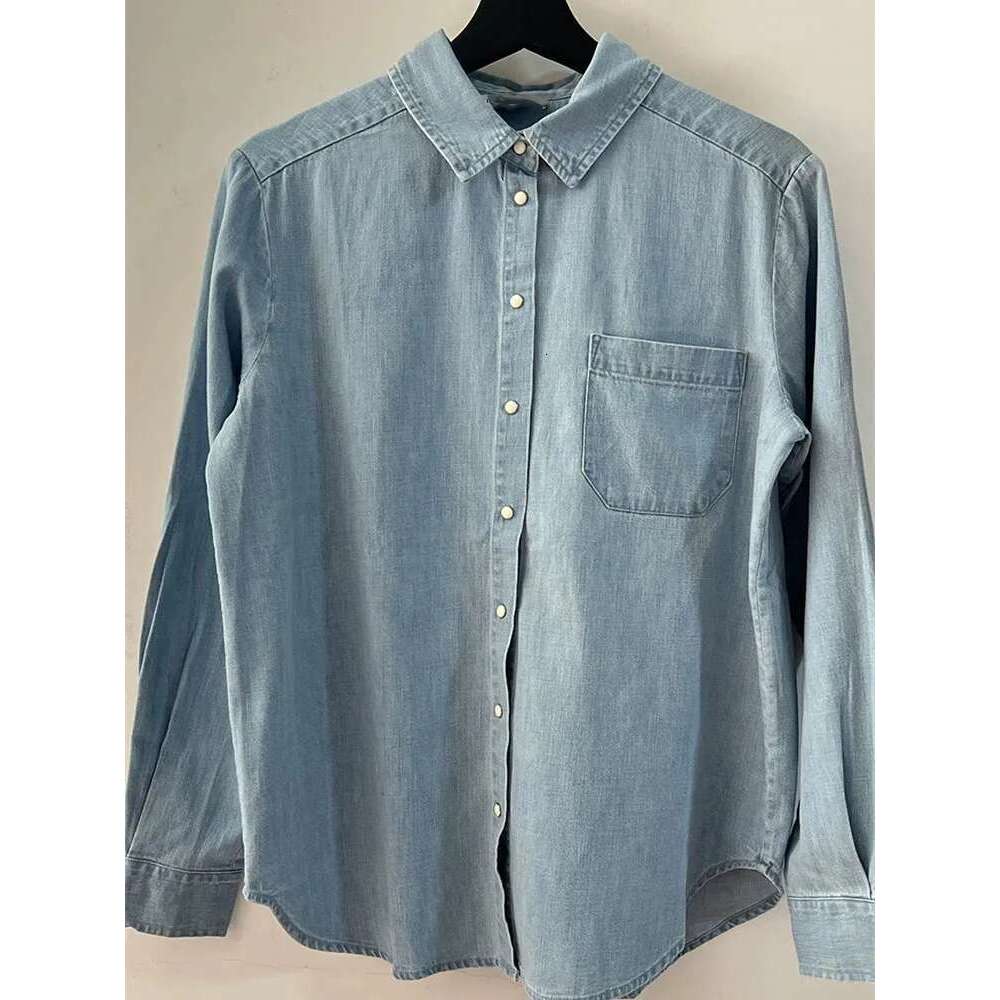 Women's Long Sleeve Irregular Denim Blouse Turn-Down Collar 2025 Summer New Female All-Match Single Breasted Shirt With Pocket