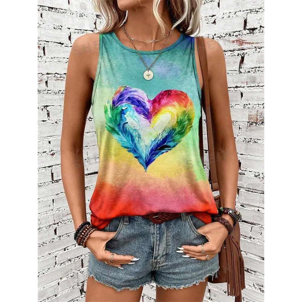 And Vintage Black White Striped Print Street Fashion Women's O-neck Tank Summer Outdoor Beach Casual Top