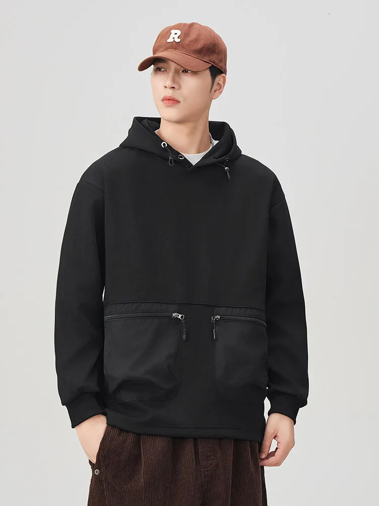 Mens Zip Pockets Hoodies Big Size 8XL 7XL 6XL Long Sleeve Casual Hooded Sweatshirts Sportswear Cotton Loose Pullover Tops 250304