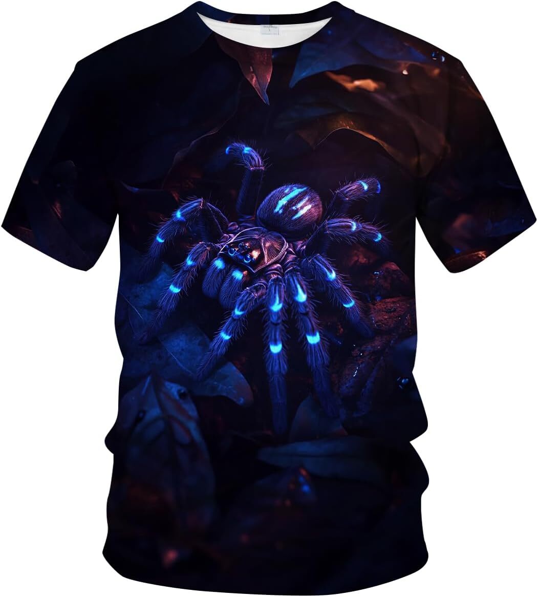 Mens T shirt Novelty Short Sleeve Crewneck Shirt Funny Spider Graphic T-Shirt tee Casual tops summer clothes cool