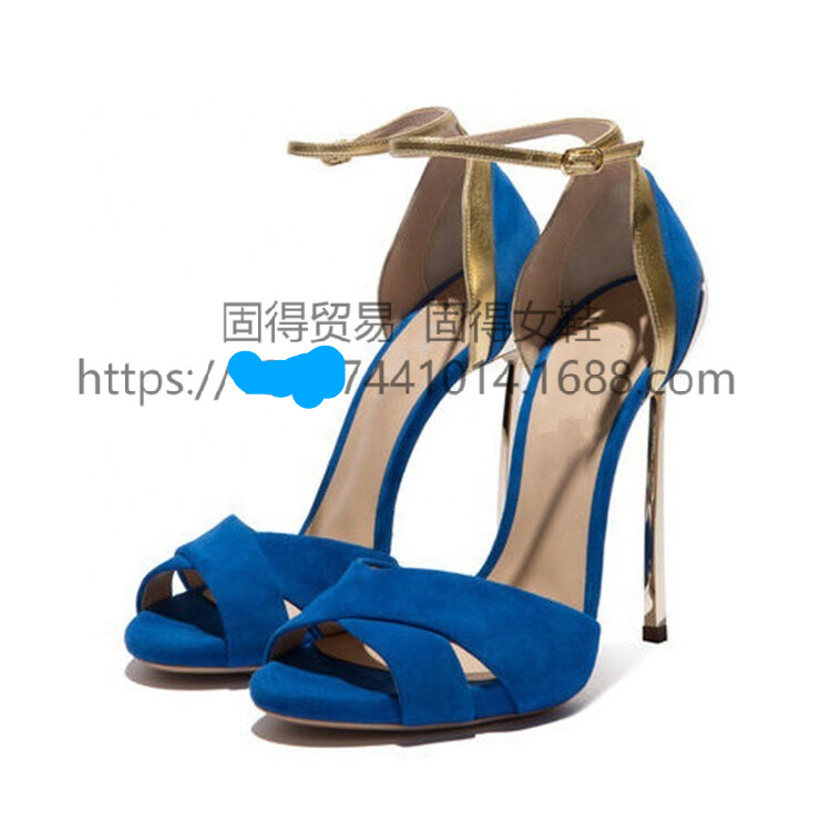 Instagram Fashion Show Plated Steel Heel Open Toe One Button Women's Shoes Sandals