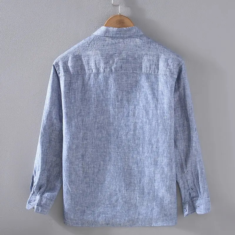 Summer Men Long-sleeved Shirts Loose Solid Color Simple Casual Versatile Handsome Trendy Shirt 250227