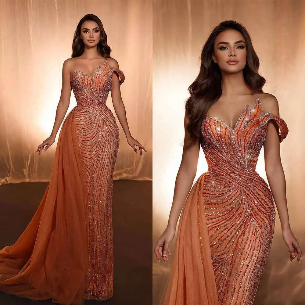 Mermaid Evening Dresses with Sequins, Custom Designer, Irregular Sweep, Pleated Train, uoso Prom Dress