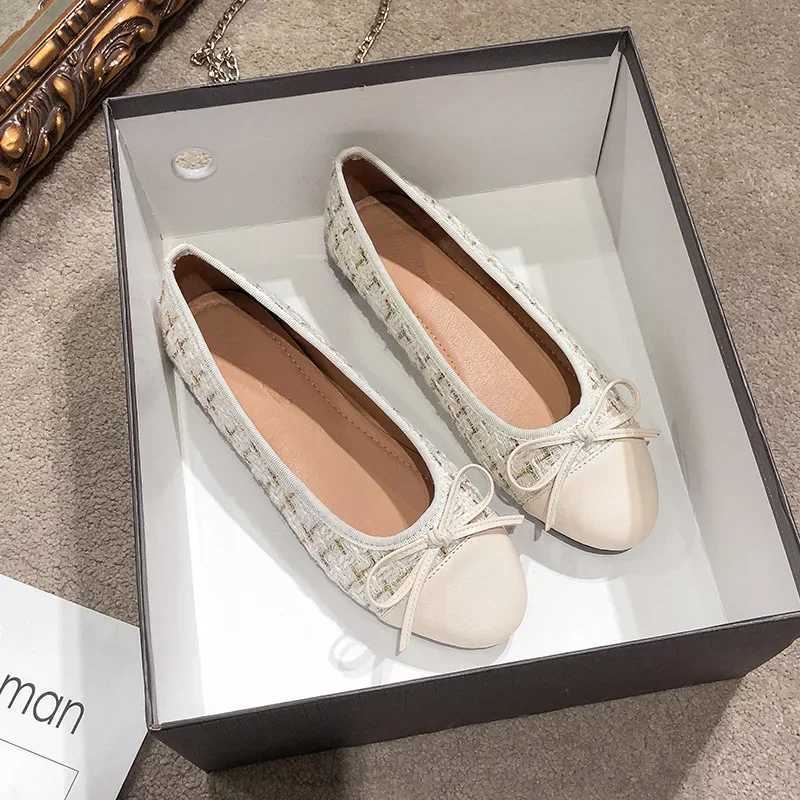 Mixed Pig Flats Win Round Toe Bowtie Ballets Shoes Ladies Dress Loafers Brand Plaid Ballerina Large Size Y250303