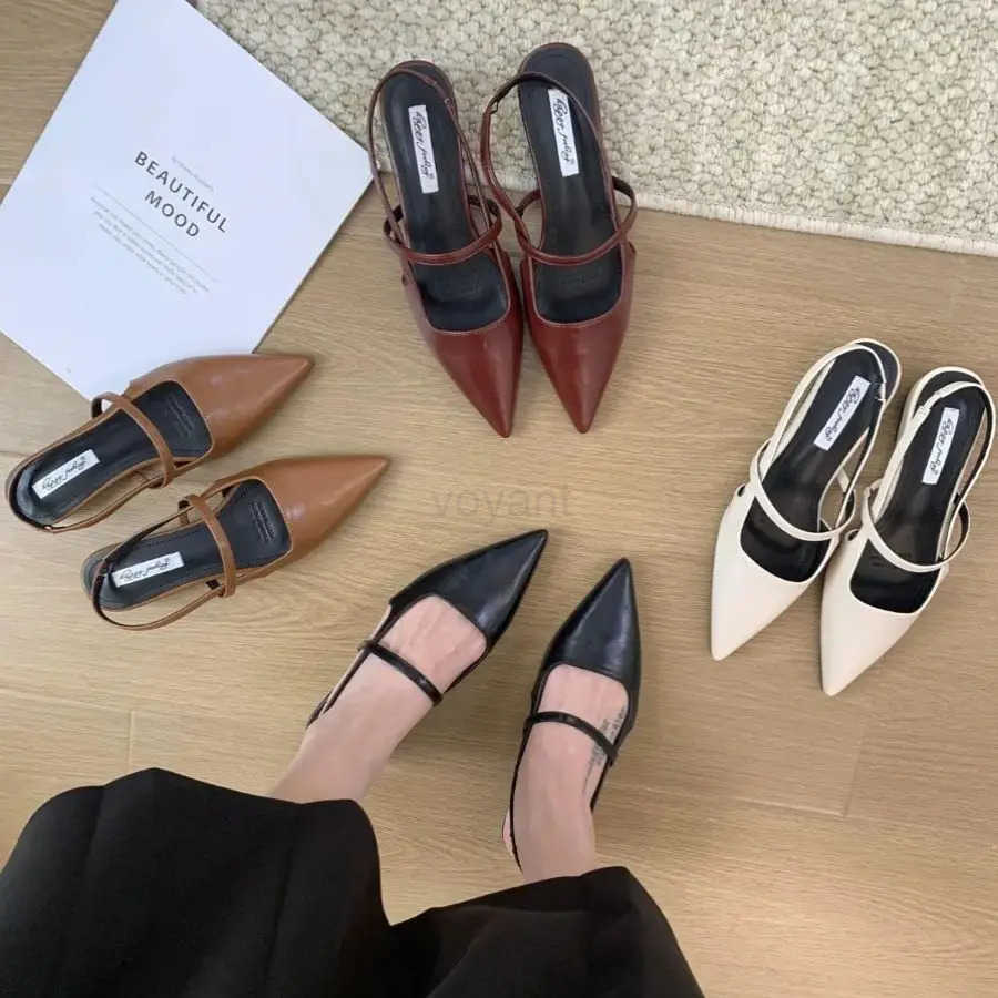 Bailamos 2024 Brand Pointed Toe Wen Sandals Fi Shallow Slip Ladies Mary Jane Shoes Flats Heel Elegant Dress Slingback Z250304