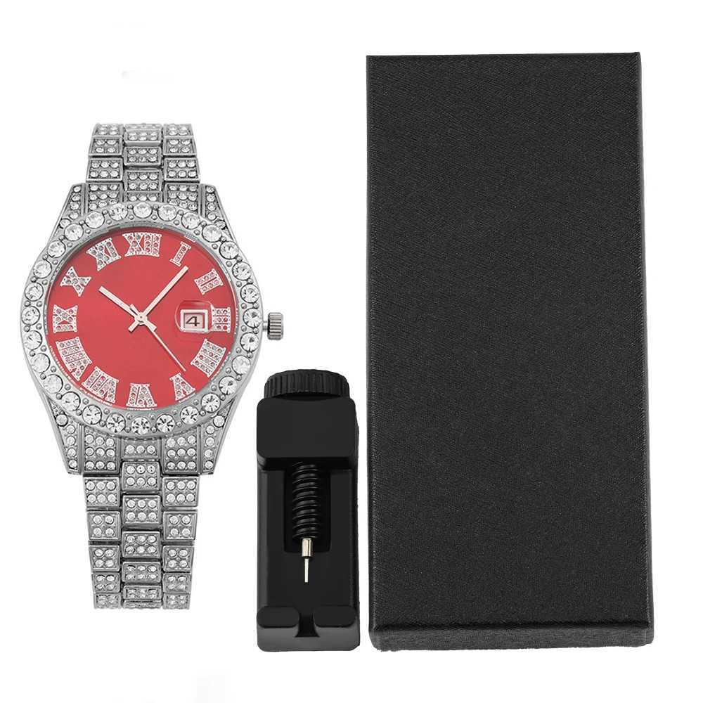 1pc Stylish Quartz Hip-hop Punk Inlay Diamonds Silver Bundled Size Adjuster Street Men Women Party Jewelry Gift BoxXJ250304