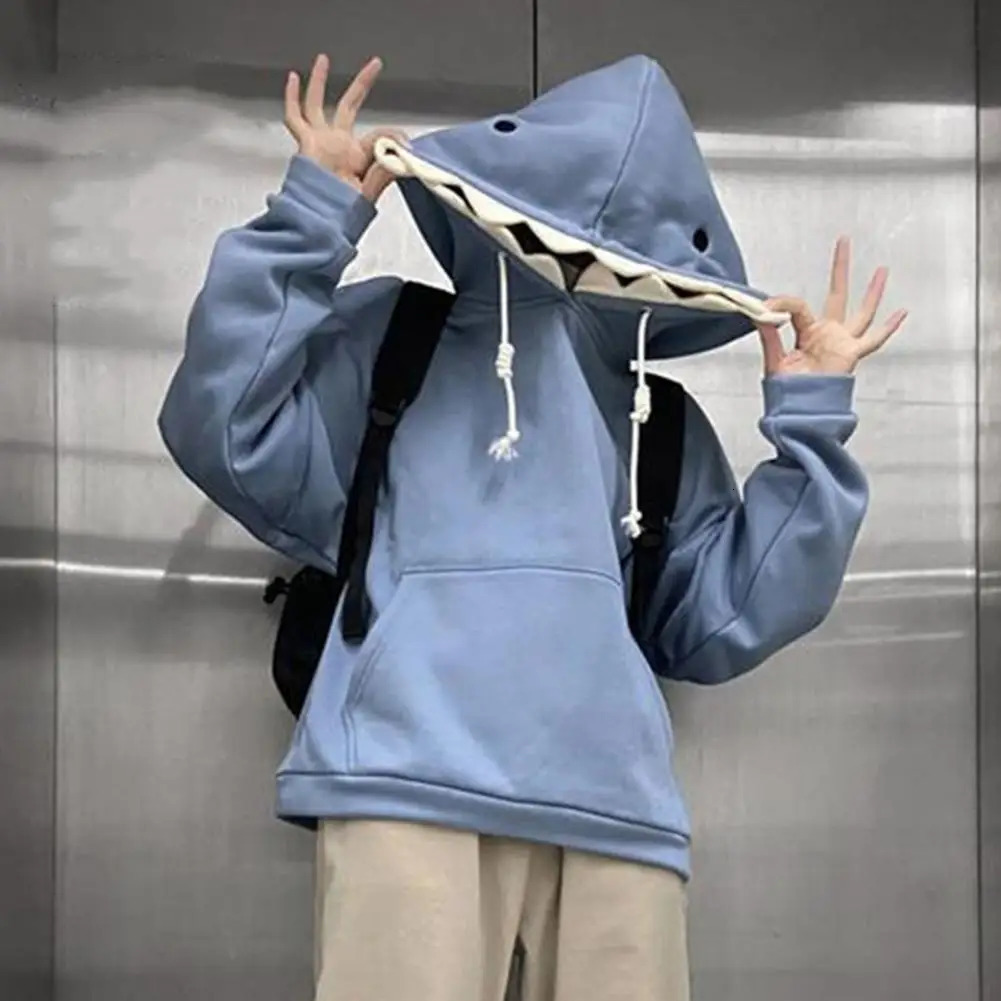 Autumn Winter Funny Shark Patchwork Hoodies Men and Women Kawaii Sweatshirt Fashion Casual Pullover School Oversized Clothes 250304
