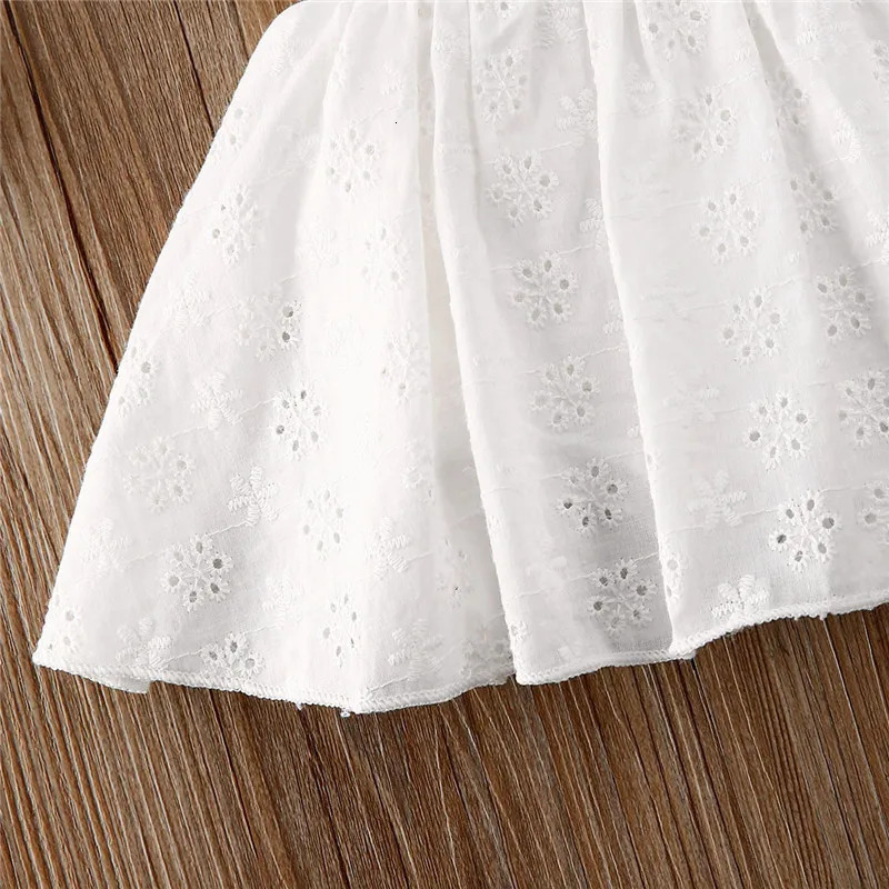 024months Baby Girl Romper Dress Summer Solid White Hollow Princess For Girls Lace Sleeve Bodysuits 250303