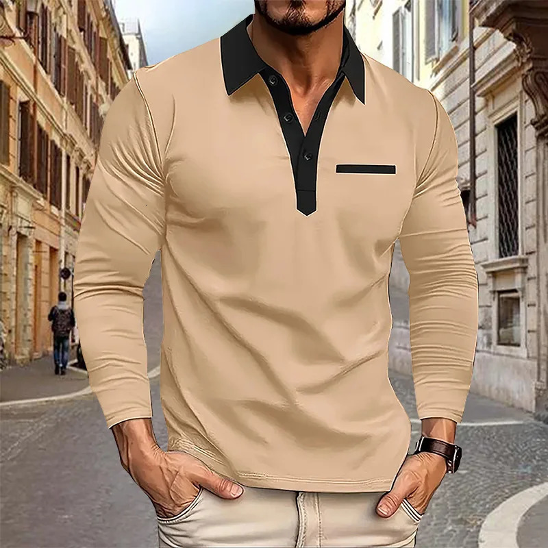 Spring and Autumn Mens Long sleeved Polo Shirt business casual Fashion Classic lapel neck Shirt European and American plus size 250304
