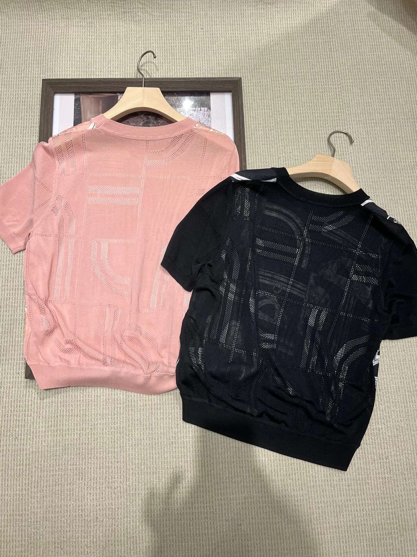 2024 Spring 24Ss New Fashion Chain Knitted Print SILK Designer Tee T Shirts Top Brand Clothing For Women