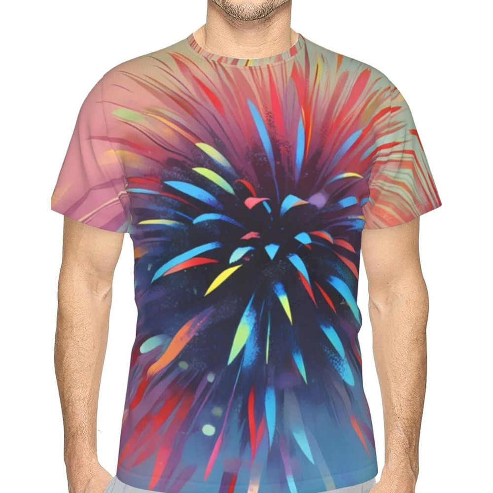 Mens T shirt Colorful Fireworks 3D Graphic T-Shirt for Men and Women - Exploding Fireworks Trendy Casual Soft Comfort Crew Neck Tee tee Casual tops su