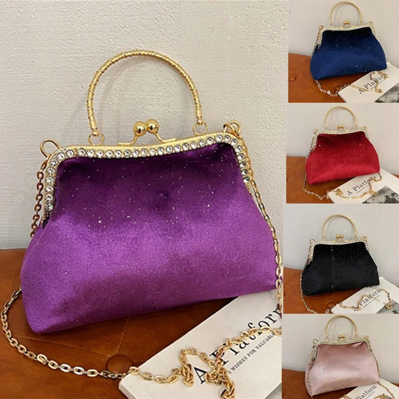 Retro Evening Bag Women Handbags Vintage ner Purple Blue Chain Shoulder Bags Lock Shell Clip Crossbody Female Purse 250303