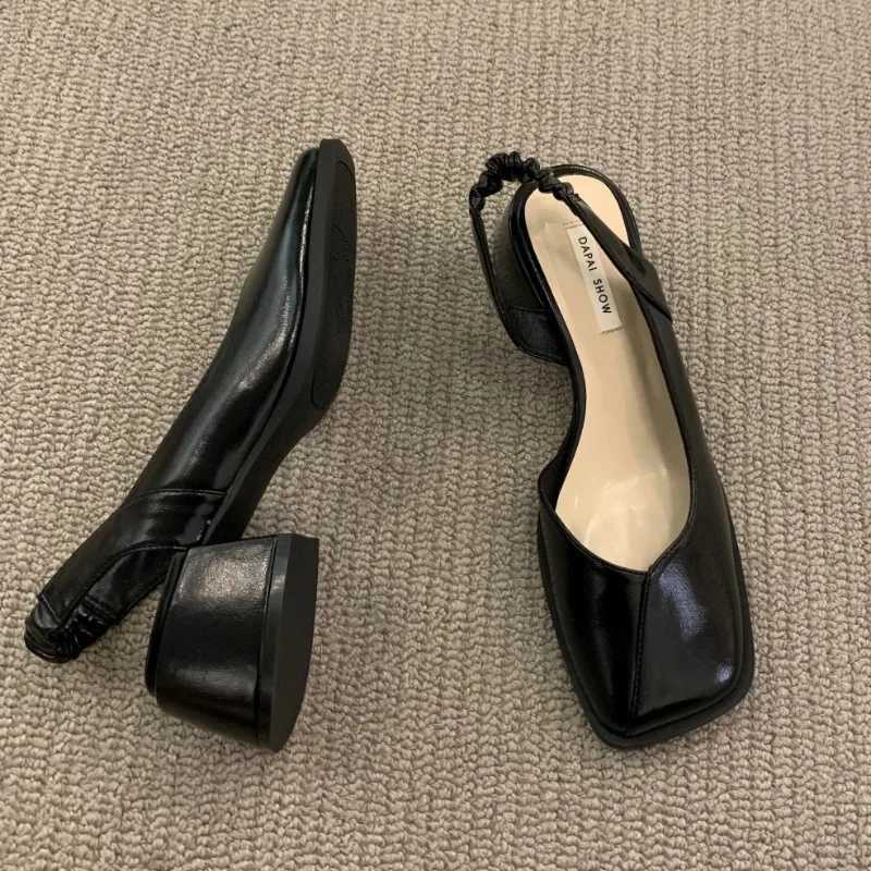 2024 Summer Elegant Sandals Fi Womens Elastic Band Flat Warm Light Party Shoes Square Heel 35-39 Y250303
