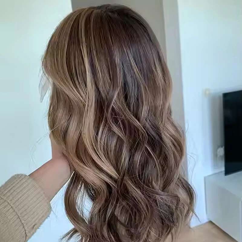 Premium European Synthetic Hair Top Je Brown Caramel Highlights Colored Lace Front Wig Hight Density For Women Use