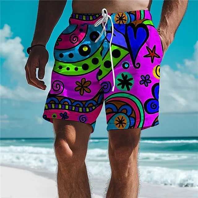 Graffiti Mens Resort 3D Printed Board Shorts Fashion Swim Trunks Elastic Waist Drawstring Hawaiian Style Holiday Beach ShortsT250304